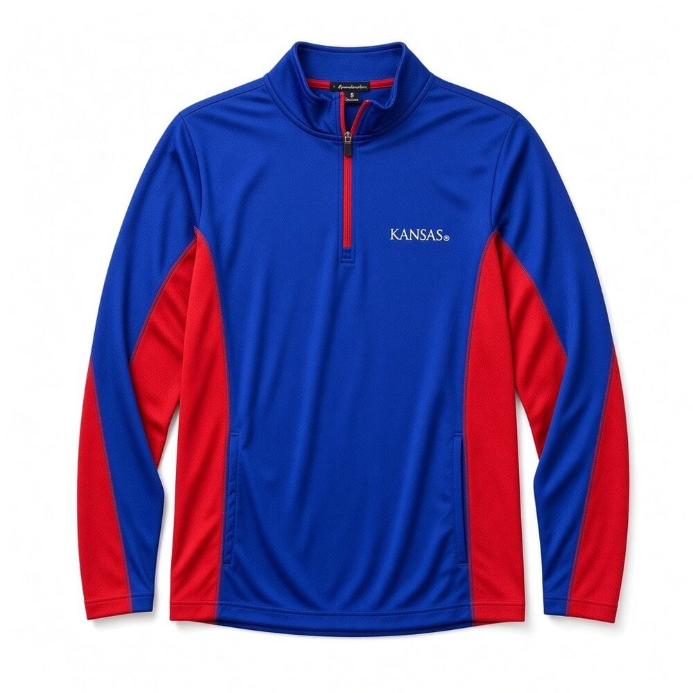 Vintage Champion Kansas Jayhawks Pullover 1/4 Zip Sweatshirt Blue Red Size S